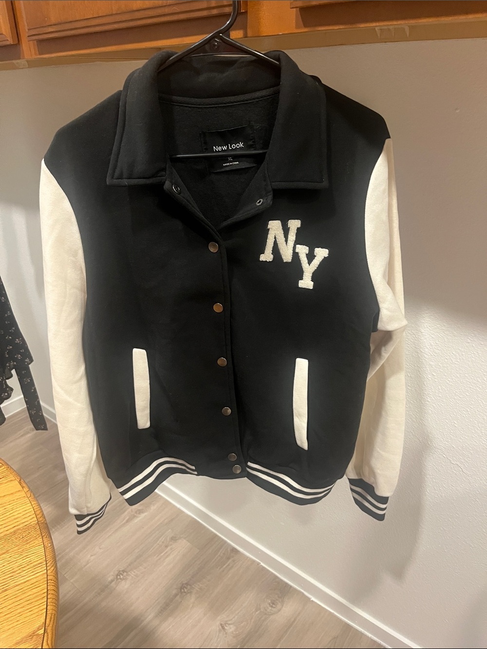 New Look Black and White NY Varsity-Style Jacket